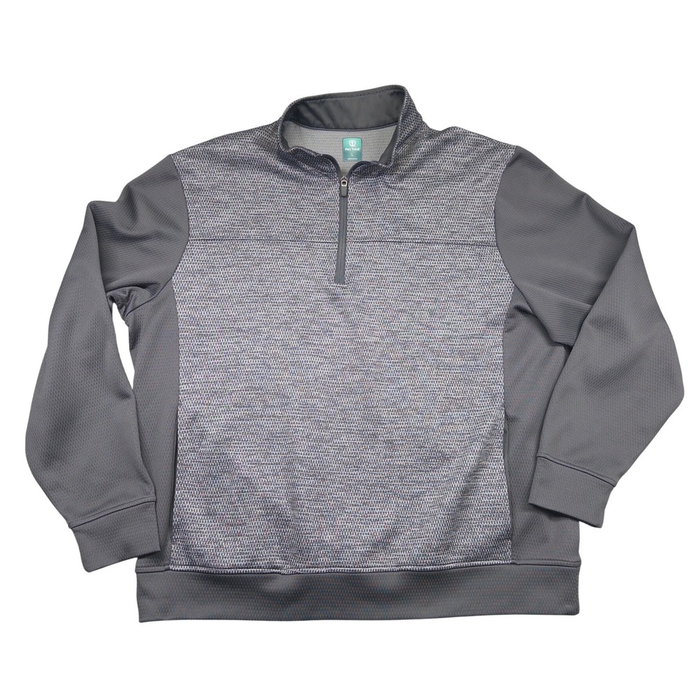 Pro Tour Quarter Zip Pullover Mens Size Large Gray Textured Performance Golf Top